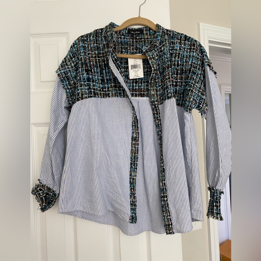 Tweed combo button down shirt